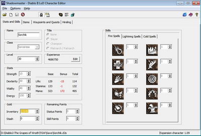 Редактор сохранений Гроздья Гнева Diablo 2