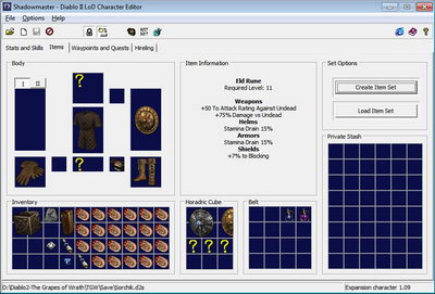 Редактор персонажей Гроздья Гнева Diablo 2